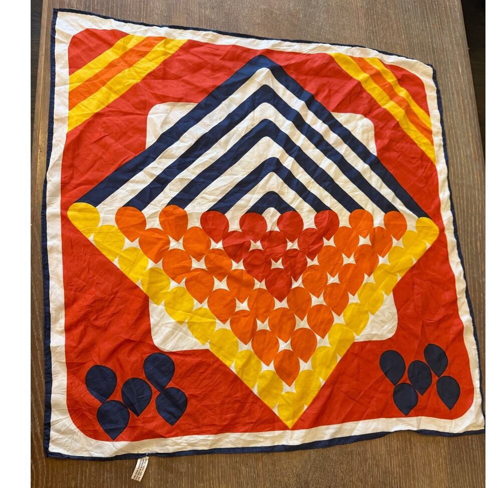 Retro Vintage Made in Japan Square Scarf Neck Tie Shawl Bandana Orange Yelllow